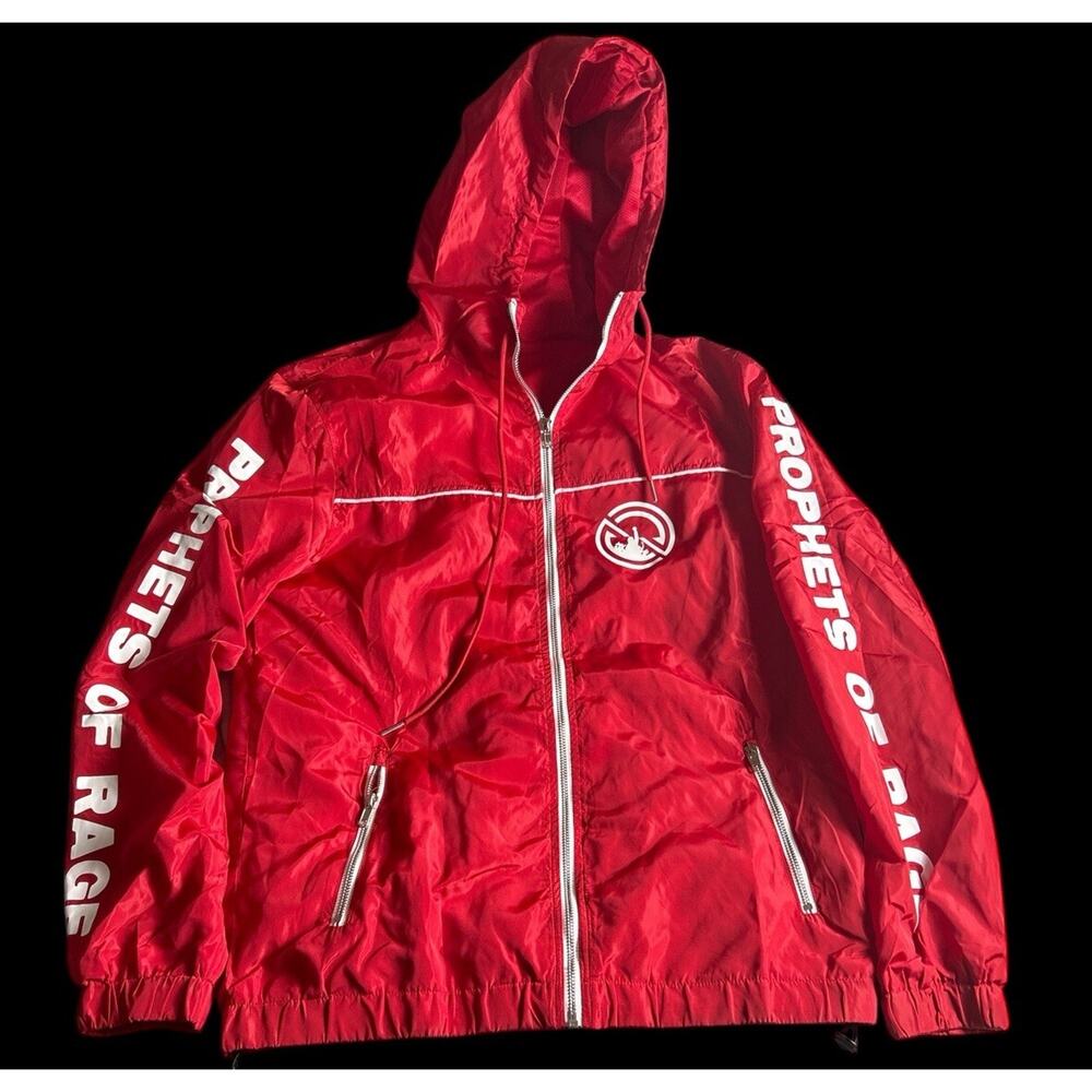 Prophets Of Rage‎ Men’s Small Polyester Hooded Full Zip Jacket Red Rain NWOT